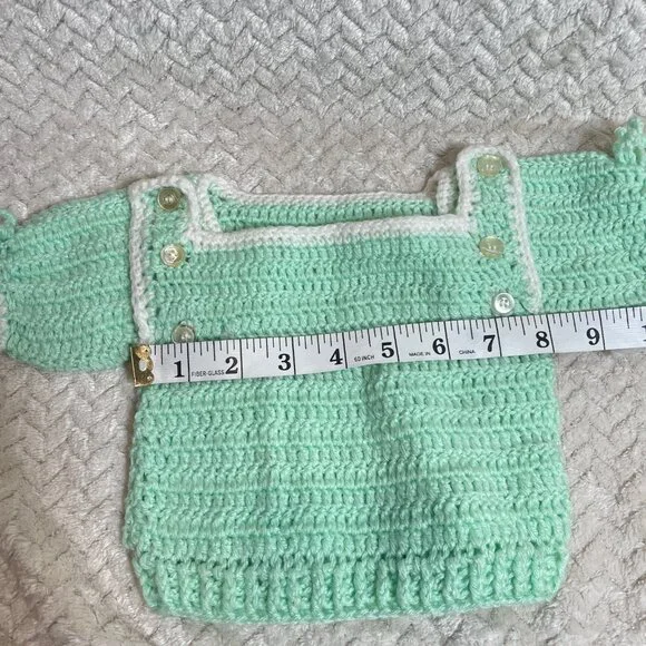 Vintage Handmade Light Green Knitted 2 piece Infant Outfit OS OOAK - Picture 8 of 10
